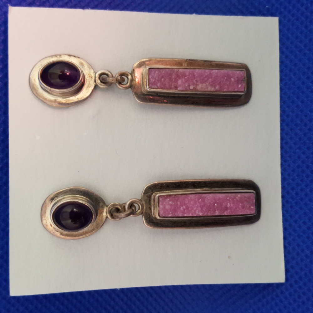 Amethyst and Pink Druzy Earrings in Sterling Silver
